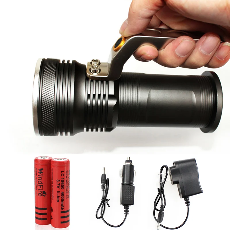 T6 Movable outdoor lighting rechargeable portable camping spotlight LED Flashlight include 2 18650 battery and charger