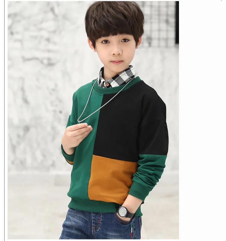 Мода года, Осенние Топы в стиле пэчворк для мальчиков, детские футболки хлопковые футболки с длинными рукавами, одежда для подростков, школьная верхняя одежда для мальчика