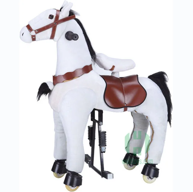 Плюшевые детские игрушки для катания на лошадях, ручная работа, скутеры, вагоны, без батареи, без электричества, механическая лошадь с колесами для детей 7-14 лет - Цвет: White