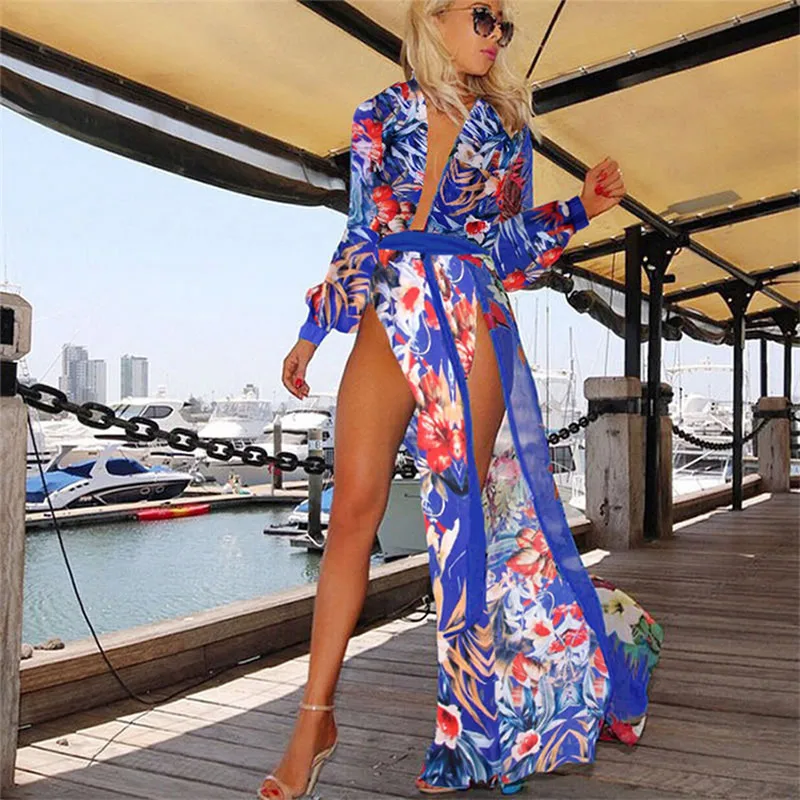 

Fashion Beach Long Dress Tunic Vintage Chiffon Swimsuit Cover Up Beach Dress Tunic Dress For Swimwear Sexy Coverup For Women
