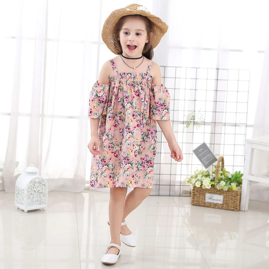 Fashion Floral Girls Summer Dress Kids Cotton Sleeveless Casual Sundress Teenage Strapless Clothes Princess Dress (6)