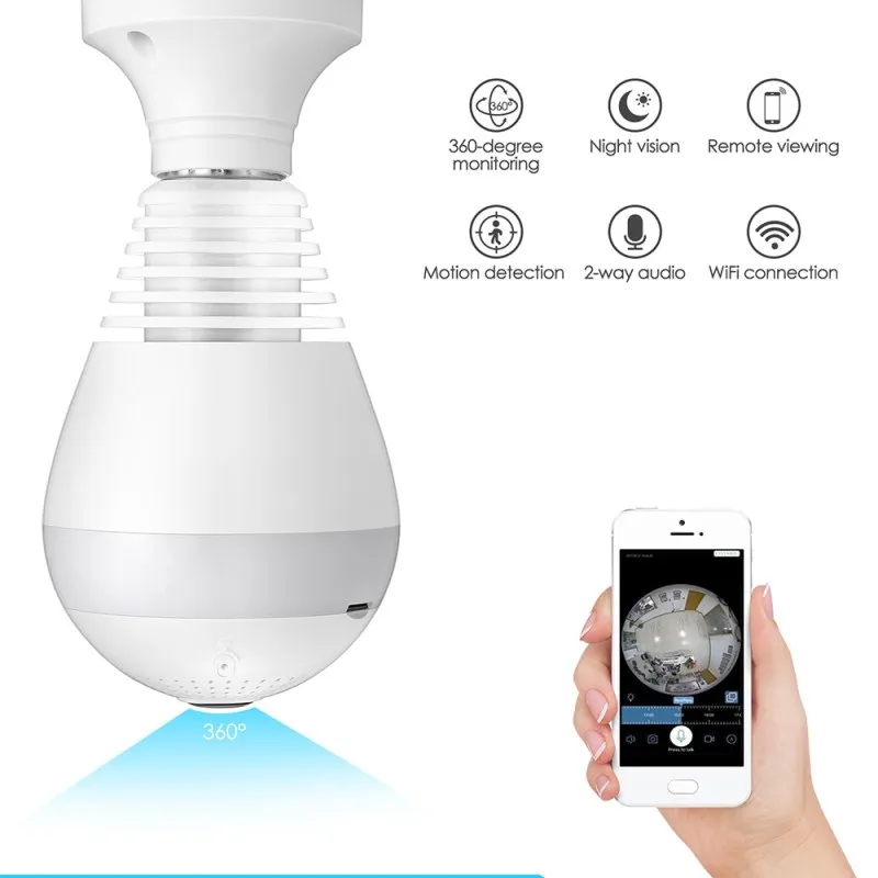 

GBTIGER 2AKWJ - FVRF3602 WiFi Light Bulb Camera HD Webcam 2-way Audio LED Light Panoramic Surveillance Camera For iOS Android