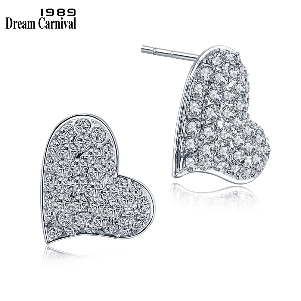 

DreamCarnival 1989 Super Deal Brincos Crystal Romance Love Heart Stud Earrings for Women Rhodium Gold Drop Ship Jewelry 18E1022