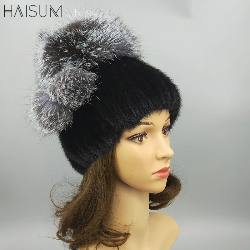 

Warm mink fur and hat export to European and American women mink and fox hair elastic net cap MZ13