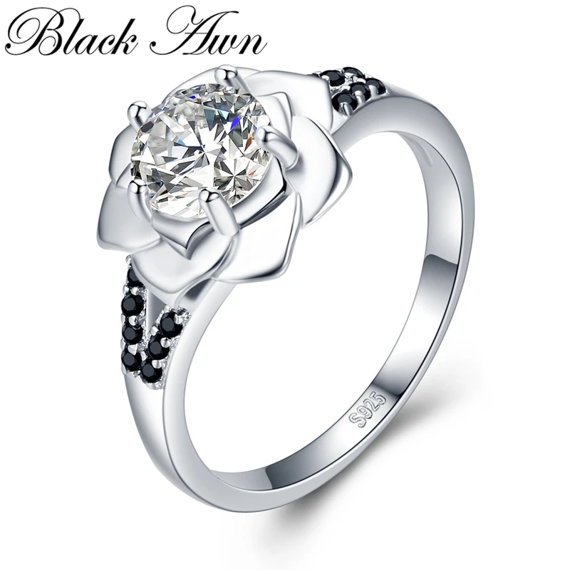 Новинка, романтическое 925 пробы Серебряное ювелирное изделие для помолвки, черная шпинель, обручальное кольцо для женщин, Anillos Mujer G073