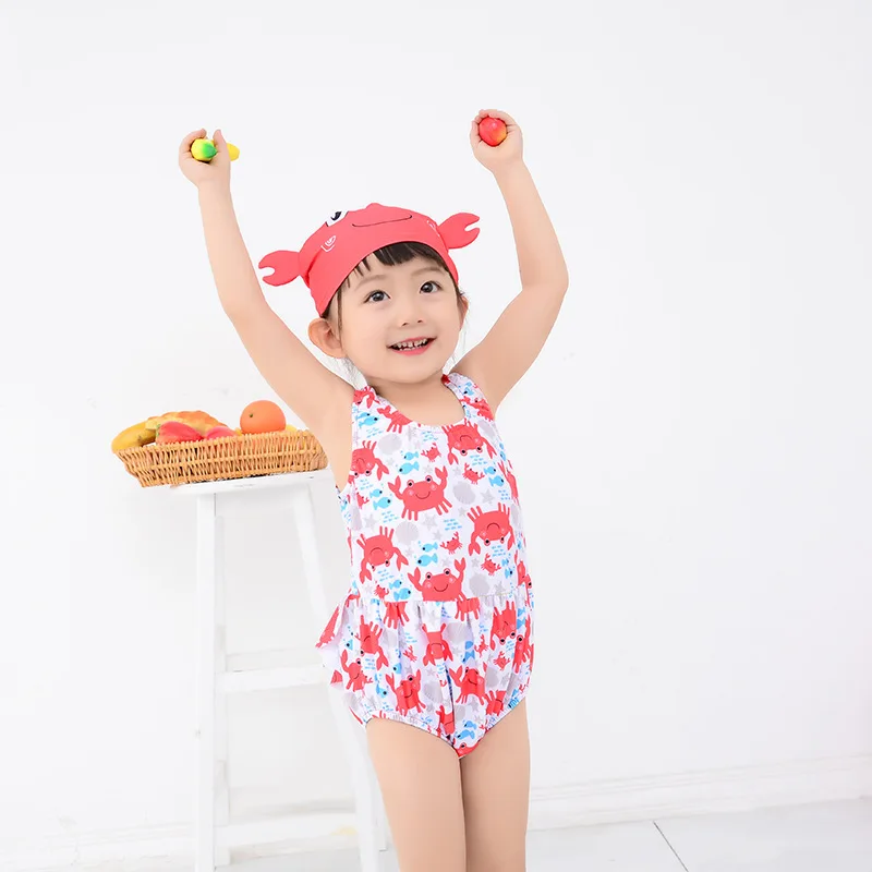 Lovely Baby Crab Print Swimwear for Girls Cartoon Swimsuit Kids Bathing ...