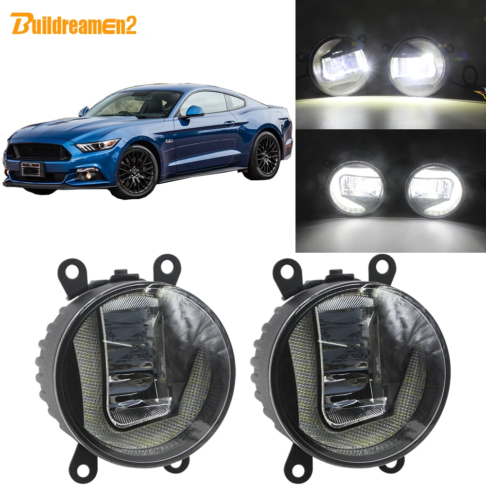 

Buildreamen2 For Ford Mustang 2015 2016 2017 Car LED Projector Front Fog Light + Daytime Running Light DRL White H11 12V