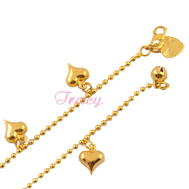 Романтический женские золотые Цвет заполнены ножные браслеты цепи сердце бисером цепи браслет ювелирных изделий