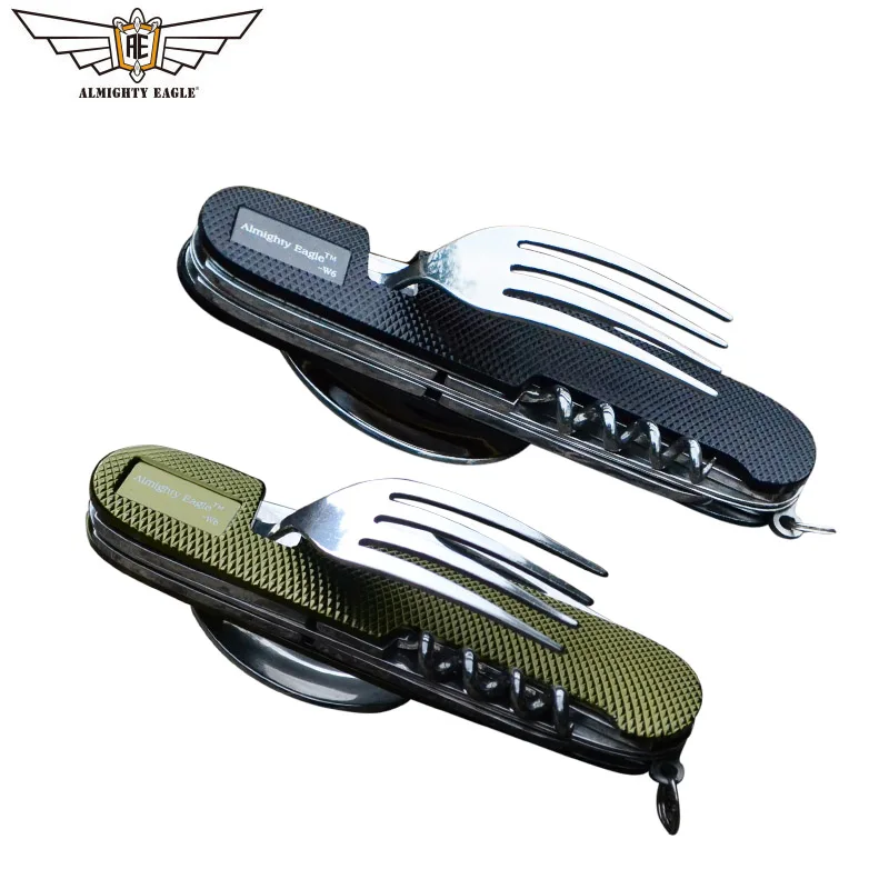 

ALMIGHTY EAGLE Multifunction tableware portable tools Pocket Knife Spoon Fork Dinner Set Camping outdoor wine openner
