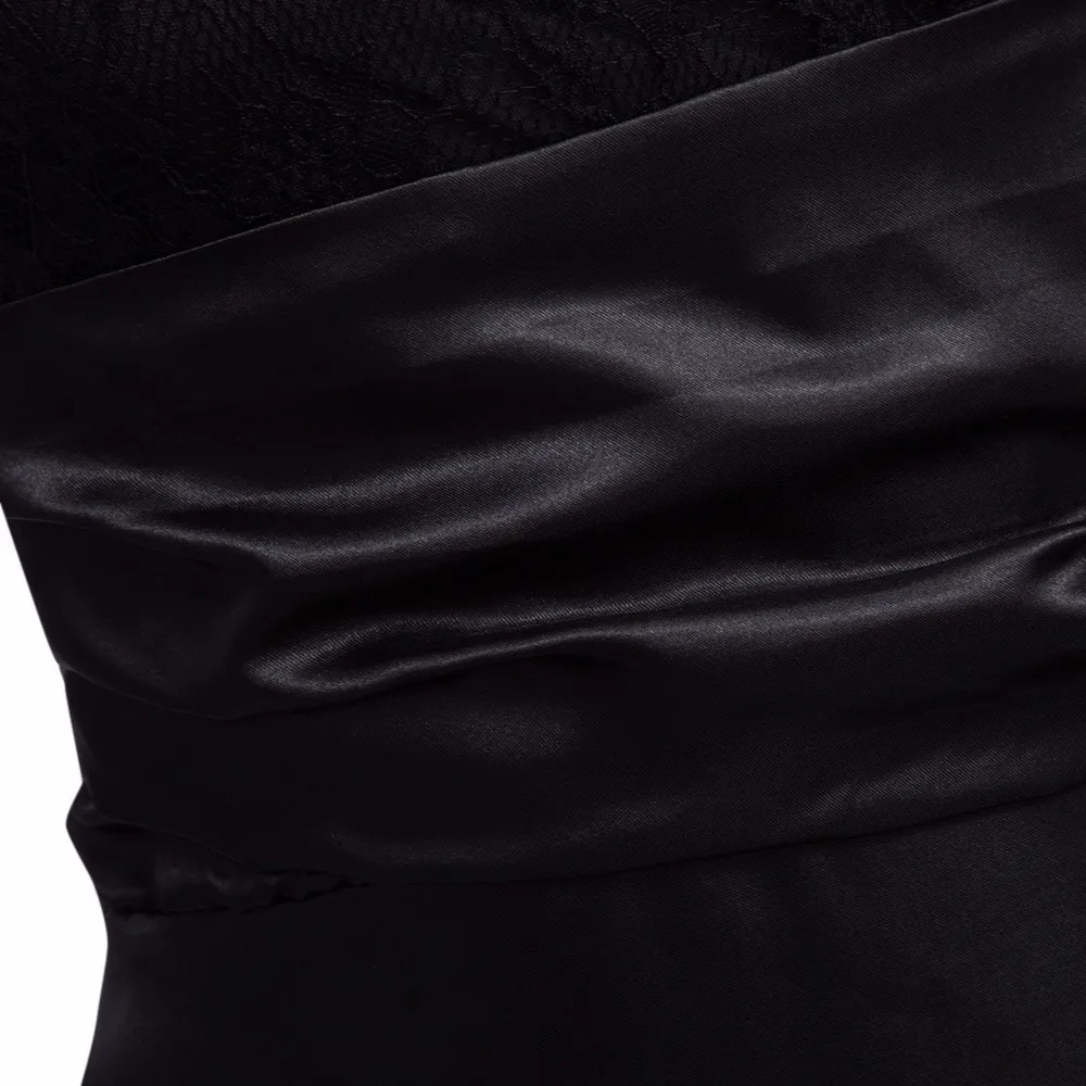 Elegant Little Black Women Maxi Long Dress Sexy Robe Femme Tunic Floral Lace Night Evening Party Dresses Pleated Mesh Vestidos 16