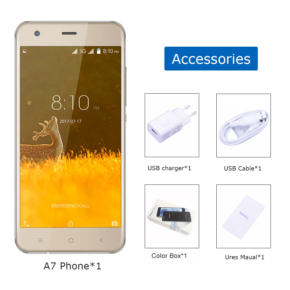 BLACKVIEW A7 Android 7 0 смартфон с двумя задними Камера Quad core 5 ''hd сотовый телефон 1 Гб + 8