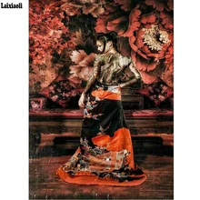 Фото на заказ Сделай Сам Вышивка с кристаллами, японский Gesha цветы девушка 5d алмазная вышивка полный квадратный круглый стразы