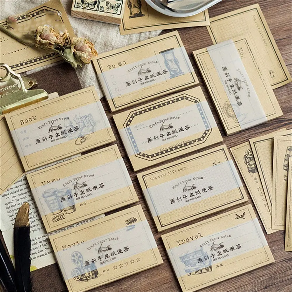 

30sheets Vintage Kraft Paper Sticky Notes Kawaii Memo Pad Scrapbooking Planner Stickers Paper Bookmarks Korean Stationery