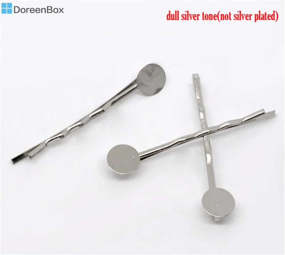 

Doreen Box hot- (sold per lot of 100) Silver Tone Bobby Pins Hair Clips W /Glue Pad 4.4x1.5cm (B11530)