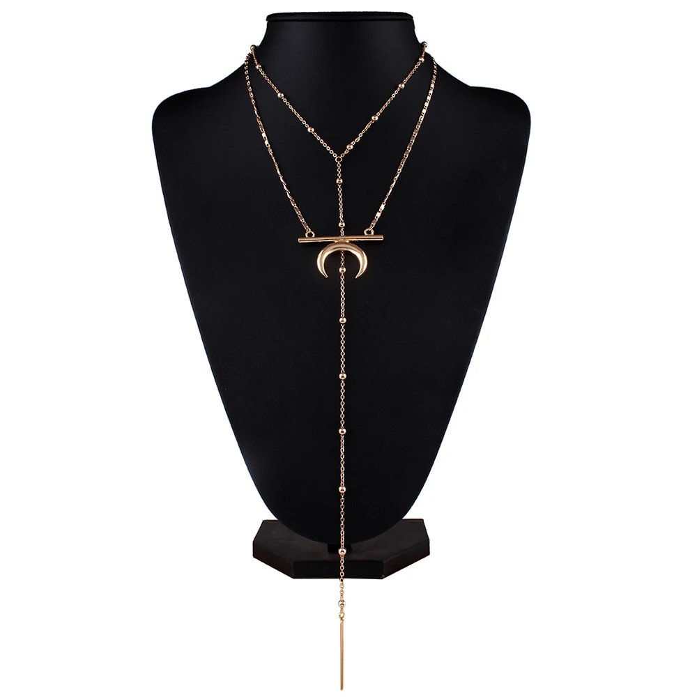 Boho Moon богемные многослойные ожерелья для женщин модные ювелирные изделия винтажные длинные цепочки с кисточками Воротник Колье V украшения для шеи