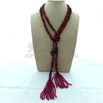 

N092601 65" Round Faceted Fuchsia Stone Cz Pave Connector Tassel Necklace