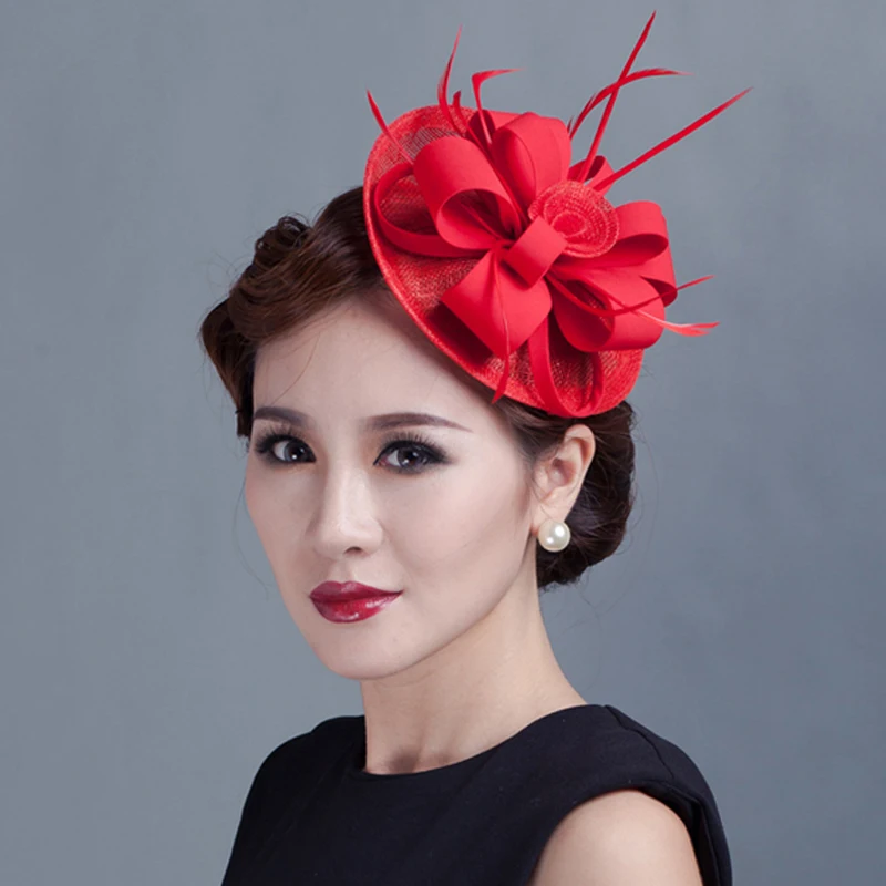 Grampo de Cabelo de Casamento do Vintage Acessórios para o Cabelo para Mulheres Sinamay Fascinator Flor Pena Headwear Partido Superior Hairpin Chapéu Cocar 2020