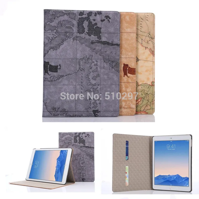 

Nautical map pattern PU leather+Hard Shell stand case For Apple ipad air 2 cover for ipad6 Card holder case For ipad air2 ipad 6