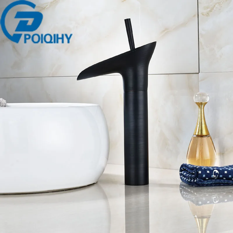 

POIQIHY Orb Black Waterfall Bathroom Faucet Deck Bathroom/Basin Faucet Set Tap Waterfall Faucet Single Handle Mixer Tap