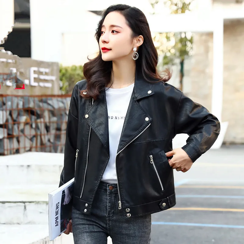 

2019 New Spring Autumn Short Coat Female Jackets Leather Jacket Woman Slim Streetwear Bomber Jacket Women PP112