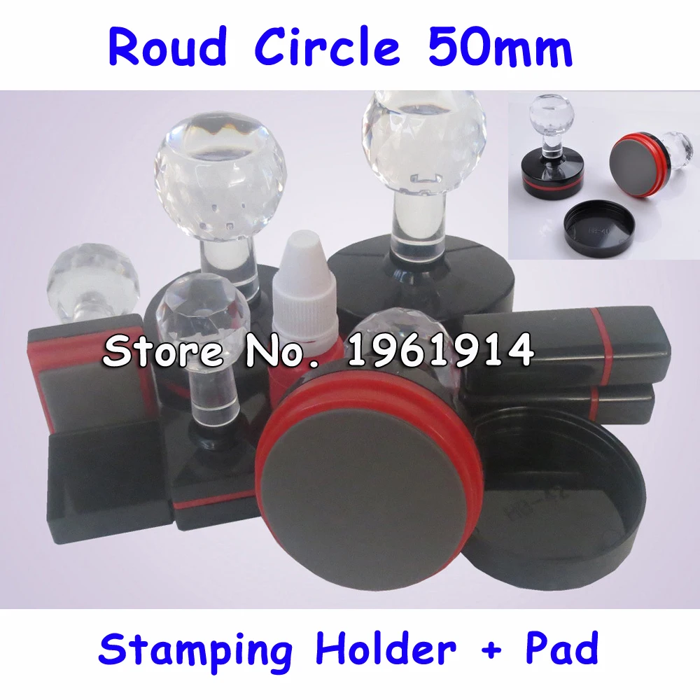 

5Pcs Round Circle Diameter 50mm Holder+Rubber Pad Flash Stamp Shell Photosensitive Material Selfinking Stamping Making Seal