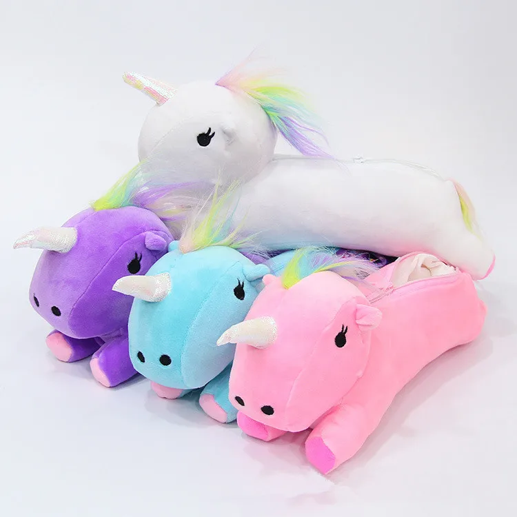 1pcs Animals Stuffed Cartoon Unicorn Horse Creative Colorful Soft Students Lovely Plush Purses Coin Bag Pen Pencil Case Pen Bag