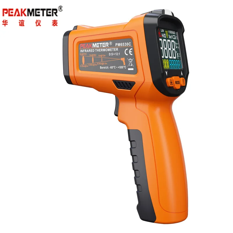 PEAKMETER PM6530C Бесконтактный цифровой инфракрасный термометр цветной дисплей с