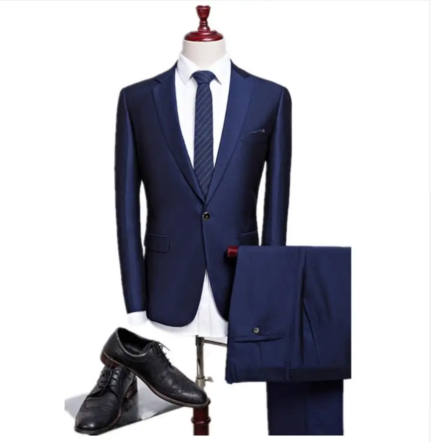 

2018 new autumn wedding navy blue suits men blazer men's navy blue business suits men's Dress suits size M-4XL groom