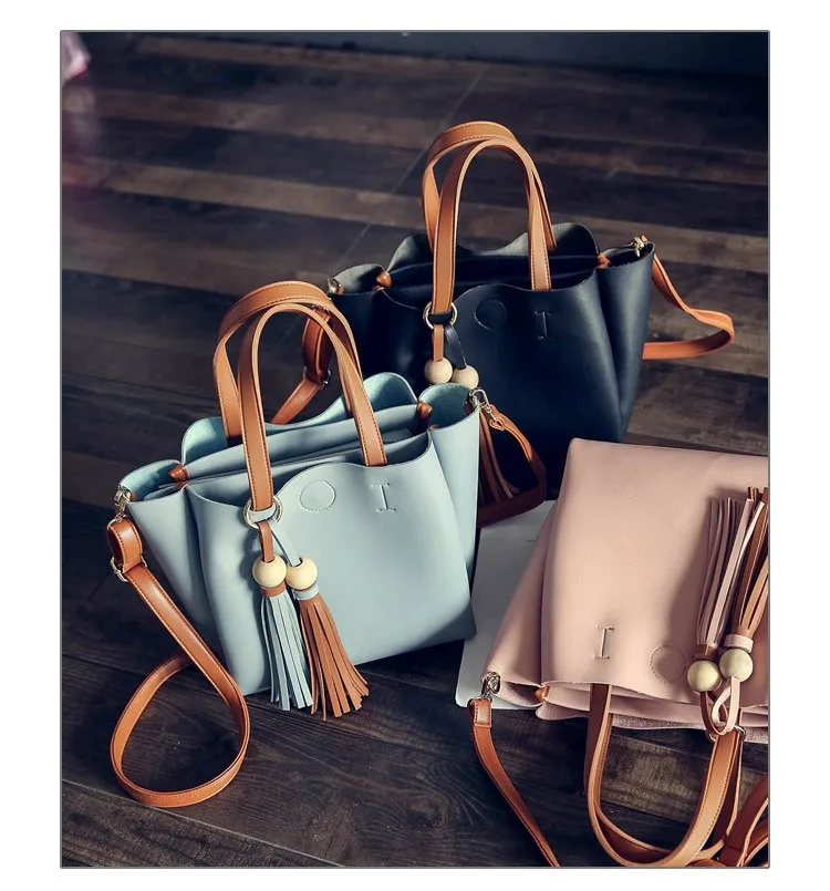 41 Handbags Korean Tassel Big Bag Autumn New Women Bags Hit Color Female Package Fashion Leisure Single Shoulder Handbag