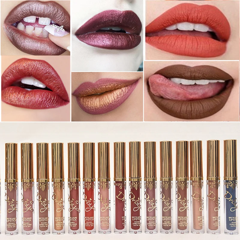 Women Gold Metal Colors Lip Gloss Tattoo Matte Velvet Metallic Liquid