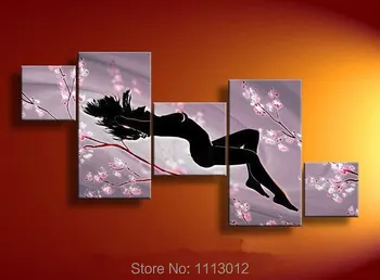 

Hot Sale Abstract Plum Sexy Nude Black Women Oil Painting 5Pcs Set Home Wall Art Decor Modern On Canvas Picture For Living Room