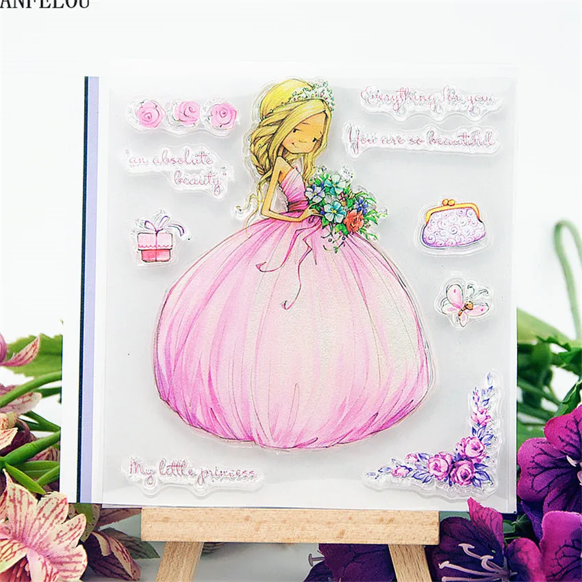

PANFELOU Princess dress Transparent Silicone Rubber Clear Stamps cartoon for Scrapbooking/DIY Christmas wedding album