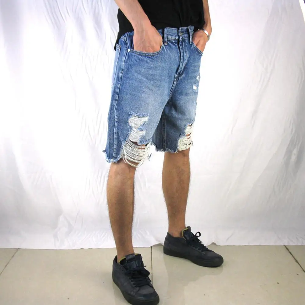 

2019 Hot Sale high street mens hip hop casual cool black hole wear new hot destroyed Denim shorts men Jeans Loose Short jumpsuit