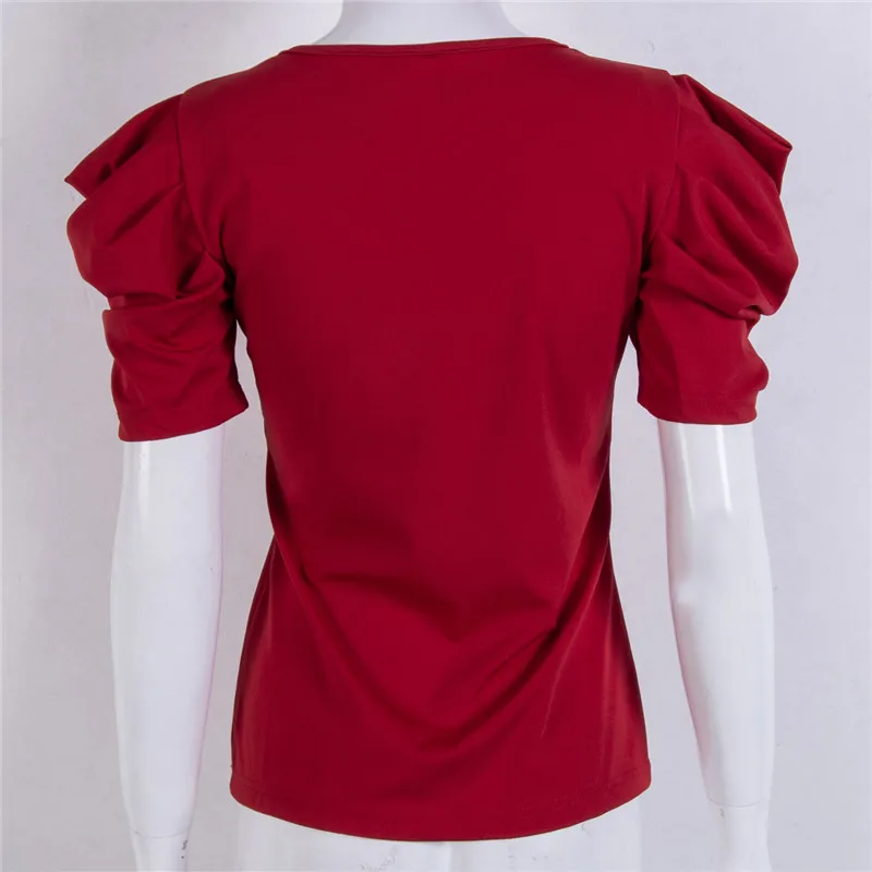 Новые женские летние однотонные футболки женские с коротким рукавом с v-образным вырезом красный сексуальный топ топы Уличная Повседневная тонкая футболка Топы