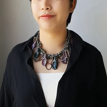

Lii Ji Natural Multi Color Indian Agate Freshwater Pearl Hematite Necklace with Jade Toggle Clasp 47cm