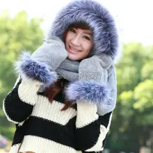 2014 New Winter Brand Fashion Fur Hats for Women NEW Hat Scarf Gloves Set Triad Hat and Scarf Set for Winter Free Shipping