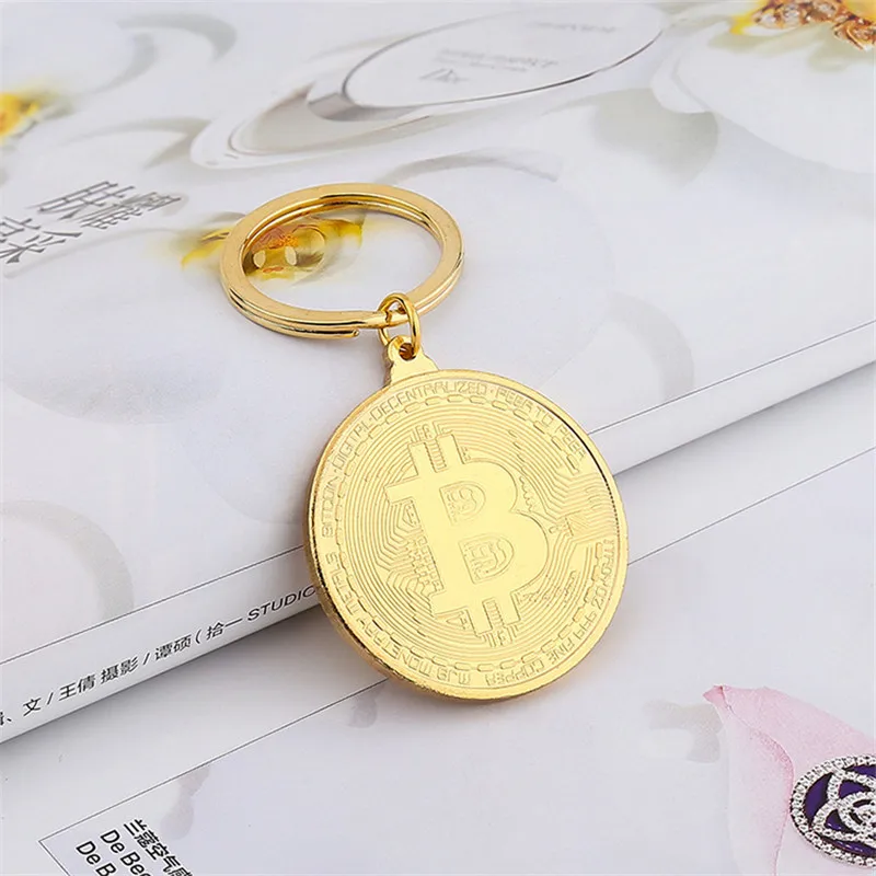 Crafts 1PCS Bitcoin Metal Keychain Bitcoin commemorative coins Medal Keychain Collectible Gift Home Accessories Pendant