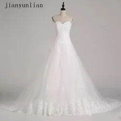 New Luxury Royal Chapel Train A Line Lace Beaded Long Wedding Dress with Sweetheart Backless