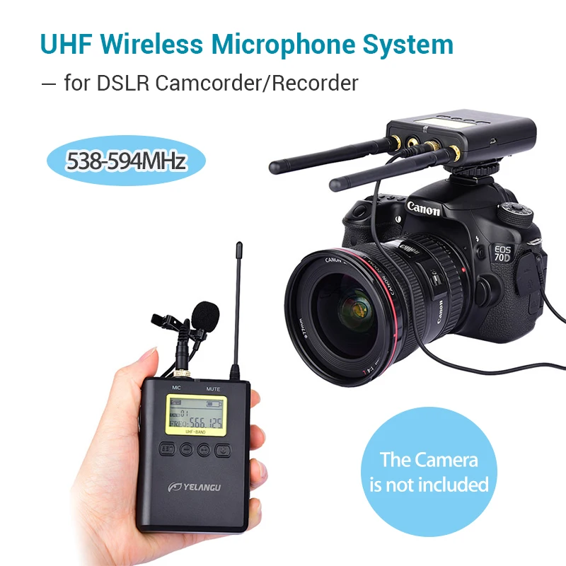 

100 Channel Professional UHF Wireless Microphone System for DSLR Camcorder Recorder Mic Receiver with Transmitter