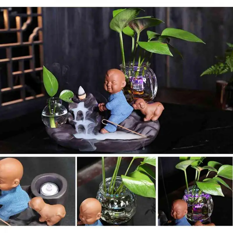 

The Little Monk Ceramic Backflow Incense Burner Smoke Waterfall Stick Incense Holder Creative Home Decor Incense Crafts Censer