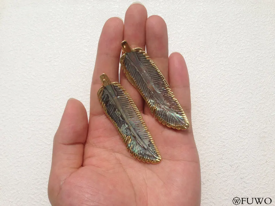 Carved Abalone shell Feather Pendant 12
