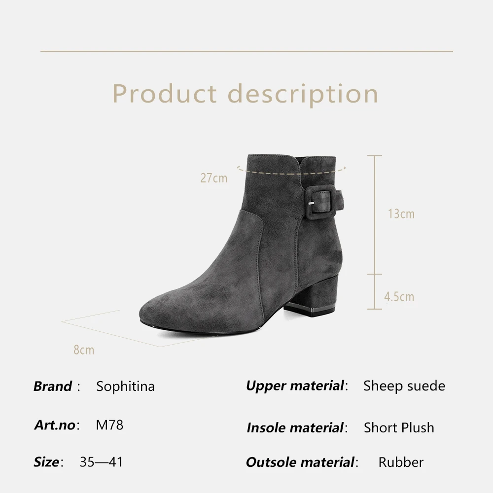 SOPHITINA/женские ботинки из натуральной кожи; элегантная обувь на высоком каблуке с круглым носком; зимние повседневные ботинки из овечьей замши и теплого короткого плюша; M78