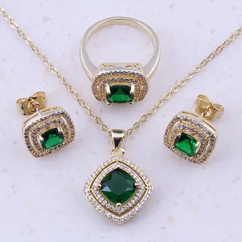 

Adorable Green Imitation Emerald & Cubic Zircon Gold Color Fashion Jewelry Sets For Women Christmas Gift Trendy Jewelry E0032