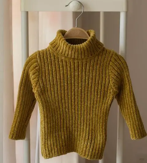Детская одежда на осень и зиму, свитера с высоким воротником для мальчиков и девочек, свитер для маленьких девочек, мягкий хлопковый пуловер из синели, свитер - Цвет: yellow