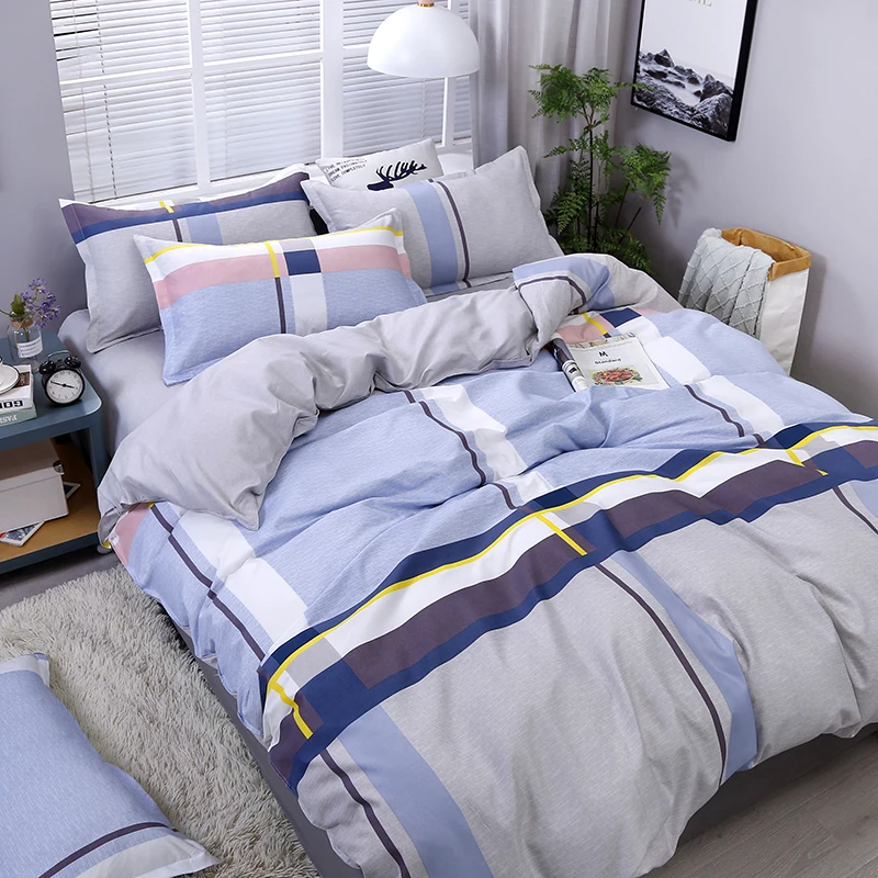 

3/4pcs Quality Brief Style Stripe Printing Textile Bedding Set Include Duvet Cover&Sheets&Pillowcases Comfortable Home Bed Set