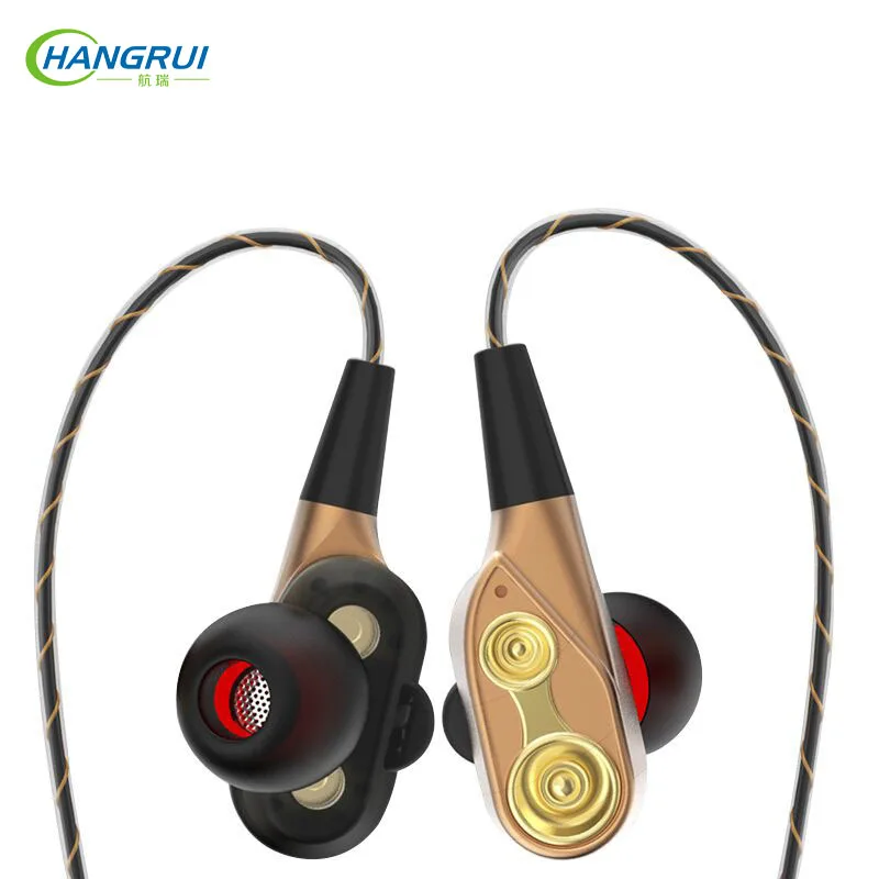 

Hangrui Double Unit Dual Drive Headphone with mic super Bass Subwoofer Stereo earplugs Sport Running earbud for samsung earphone