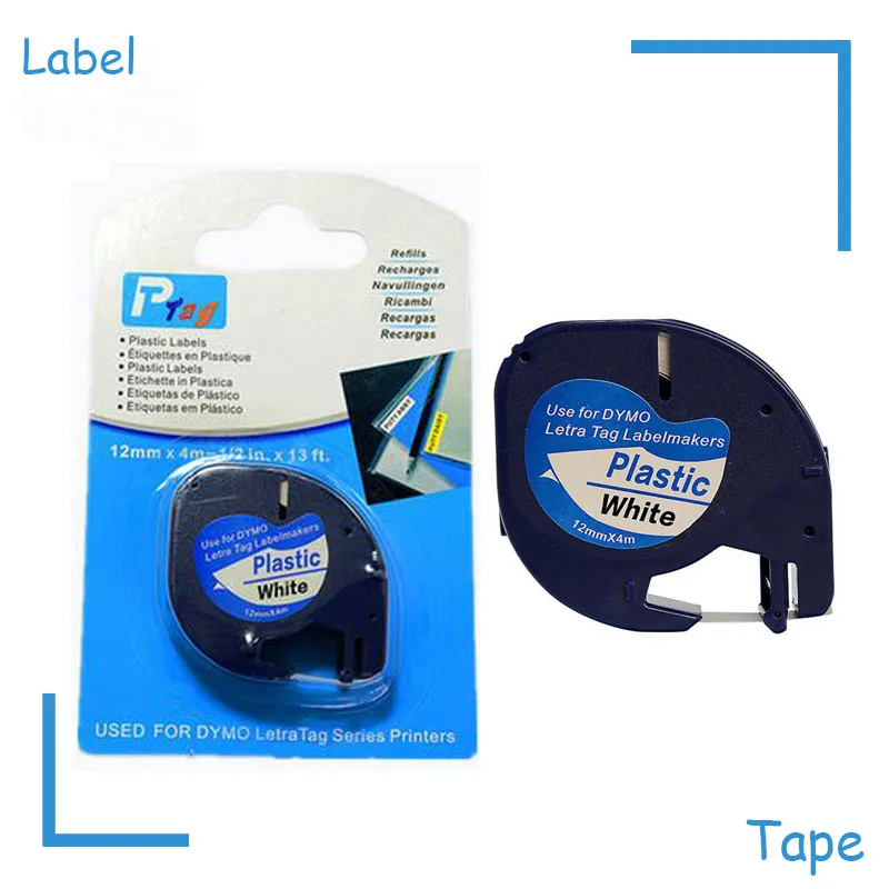 

30PK DYMO 91201 LetraTAG white plastic label DYMO LT91201 label 12MM*4M BLACK ON WHITE LABEL TAPE