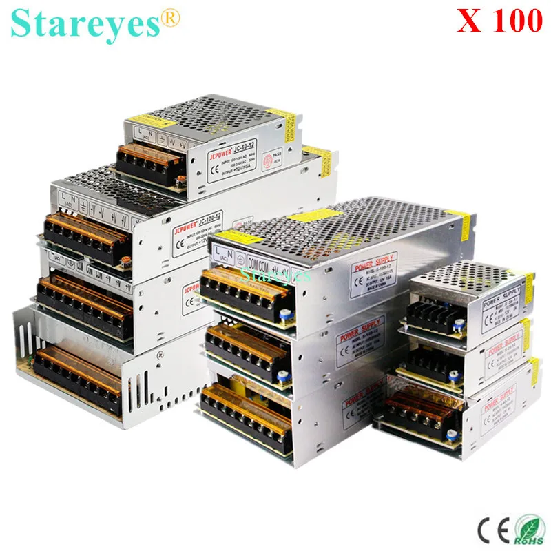 

100 Pcs Power Adapter Supply Transformer AC100-240V to DC12V 1A 2A 3A 5A 6A 8A 10A 12A 15A 20A 25A 30A 40A 50A 60A for LED strip