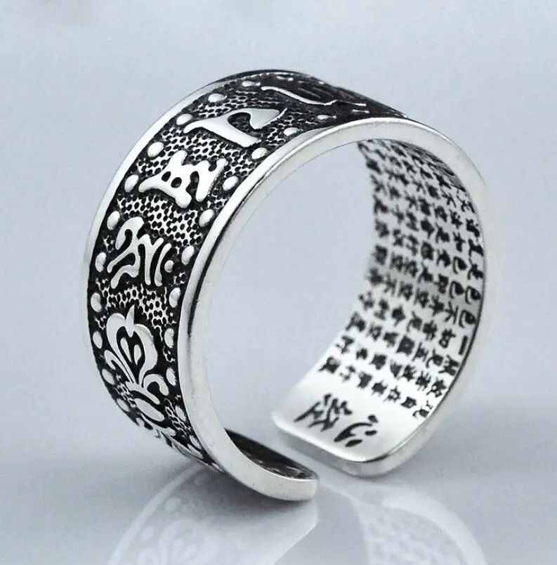 Мужские и женские кольца из тайского серебра 999 пробы с 6 мантрами|open ring|heart ringsilver