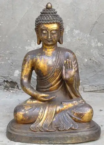 

S3238 12"Tibet Buddhist Bronze gilded Gautama Buddha tathagata ru lai Statue